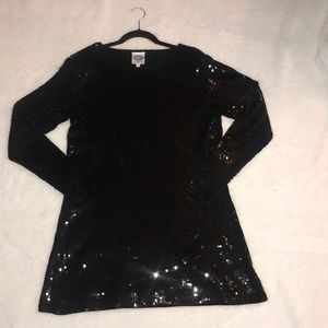 Black Sequin Long Sleeved Dress